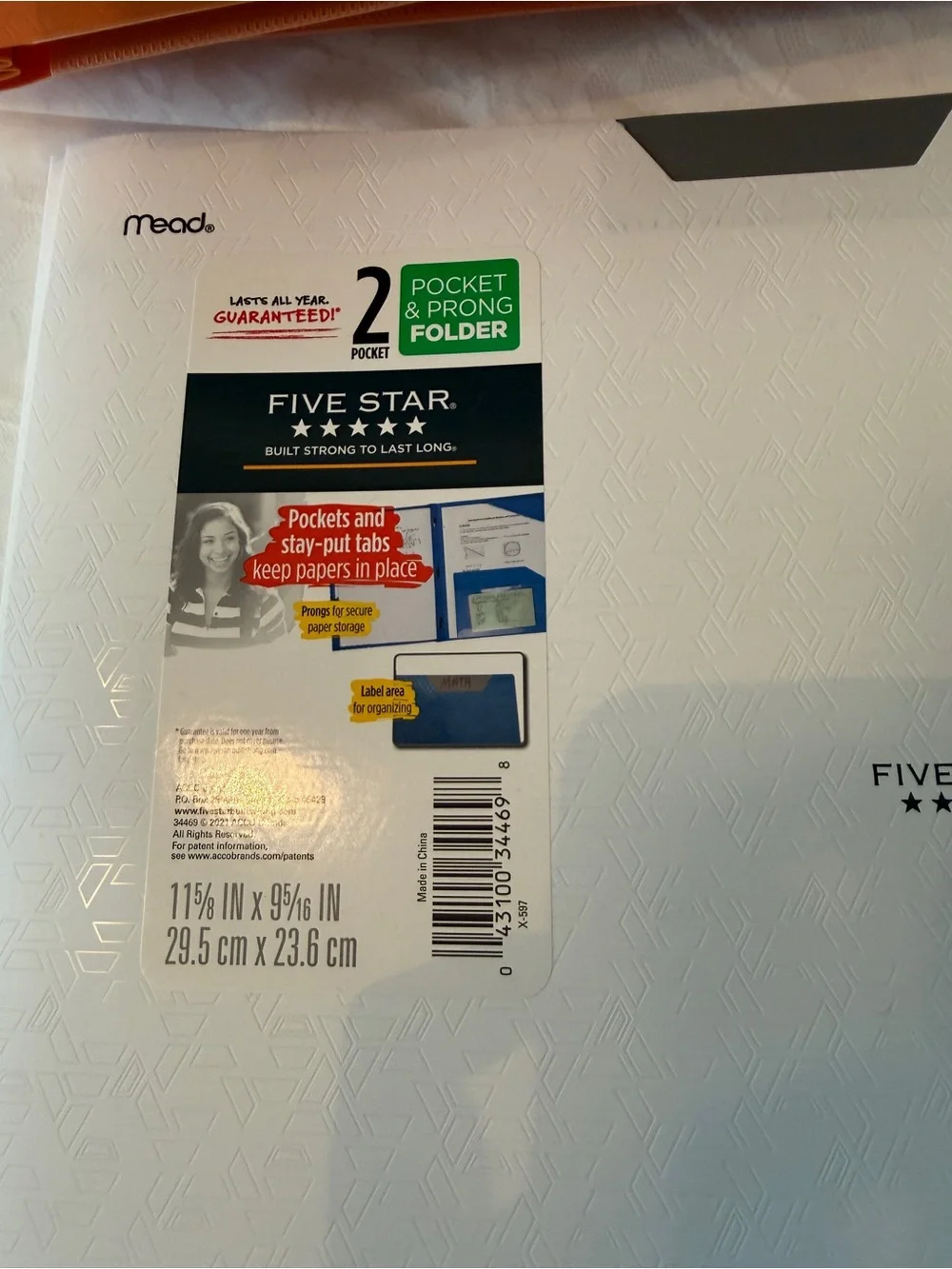 Mead Five Star Pocket Folders New Orange & White (21 Folders)